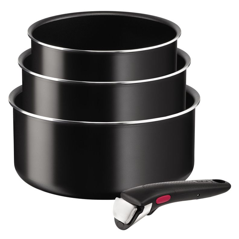 Set 3 ollas antiadherente 16/18/20 cm + mango Ingenio Tefal Negro