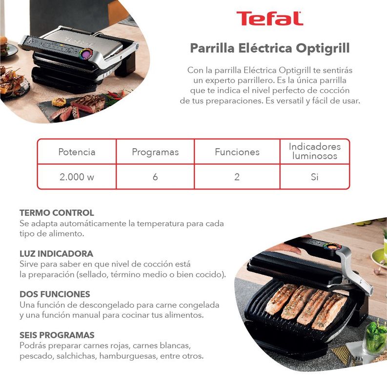 Parrilla eléctrica inteligente Optigrill 2000W Antiadherente GC712D12-1