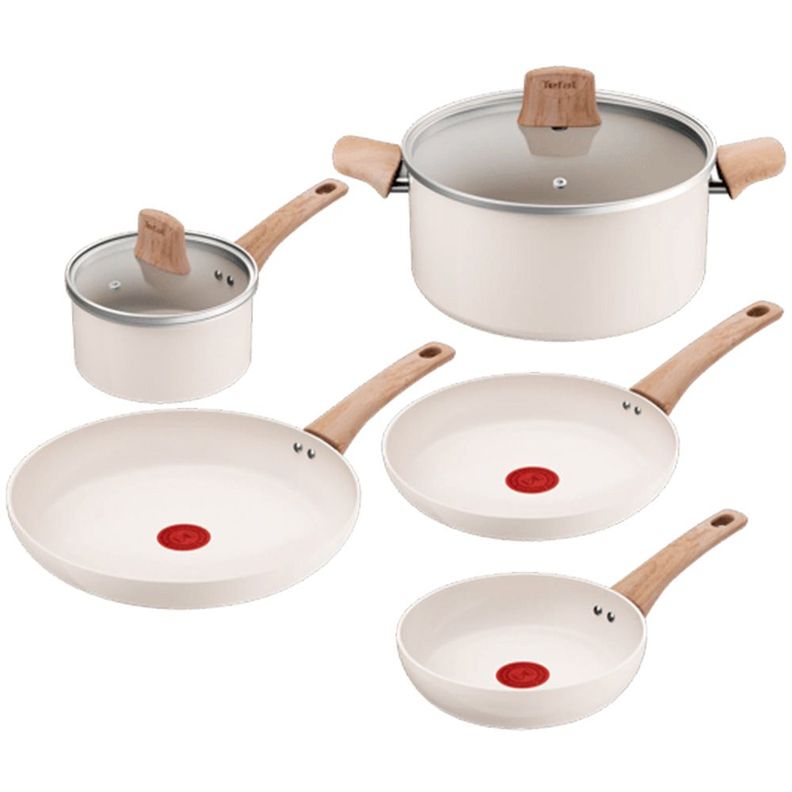 Bateria De Cocina Ceramica Antiadherente Bright 7 Piezas Beige Tefal