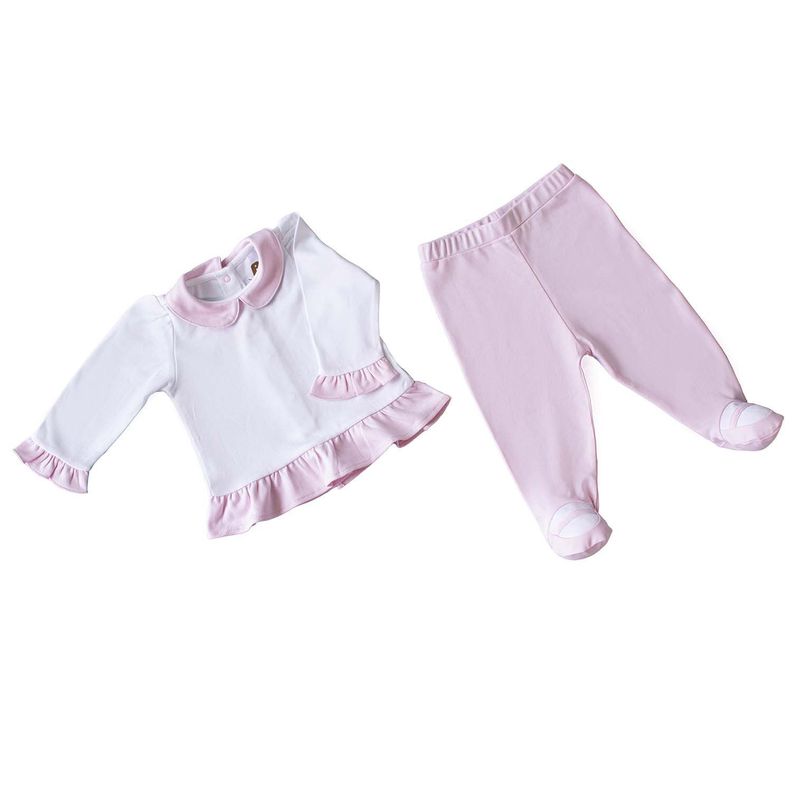 CONJUNTO ANITA POLERON CON DETALLES DE BRODERI MAS PANTALON CON PIES NIÑA 0-3 MESES -0