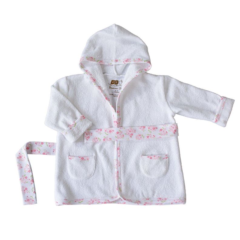 BATA DE FELPA PARA NIÑA CON DETALLES Y ESTAMPADO DE FLORES ROSADAS 18-24 MESES-0