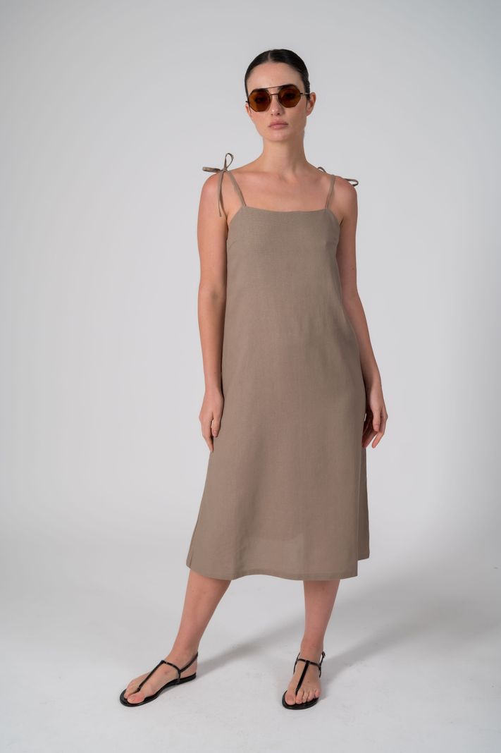 Vestido con lino color ocre -6