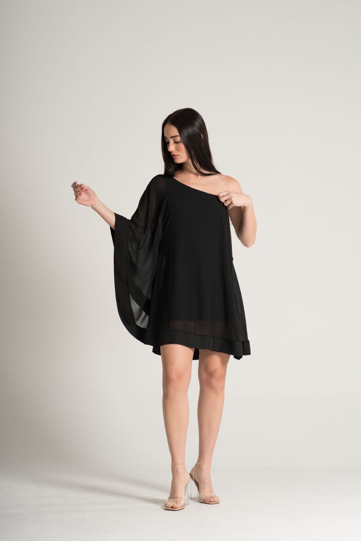 Vestido una sola manga negro -1