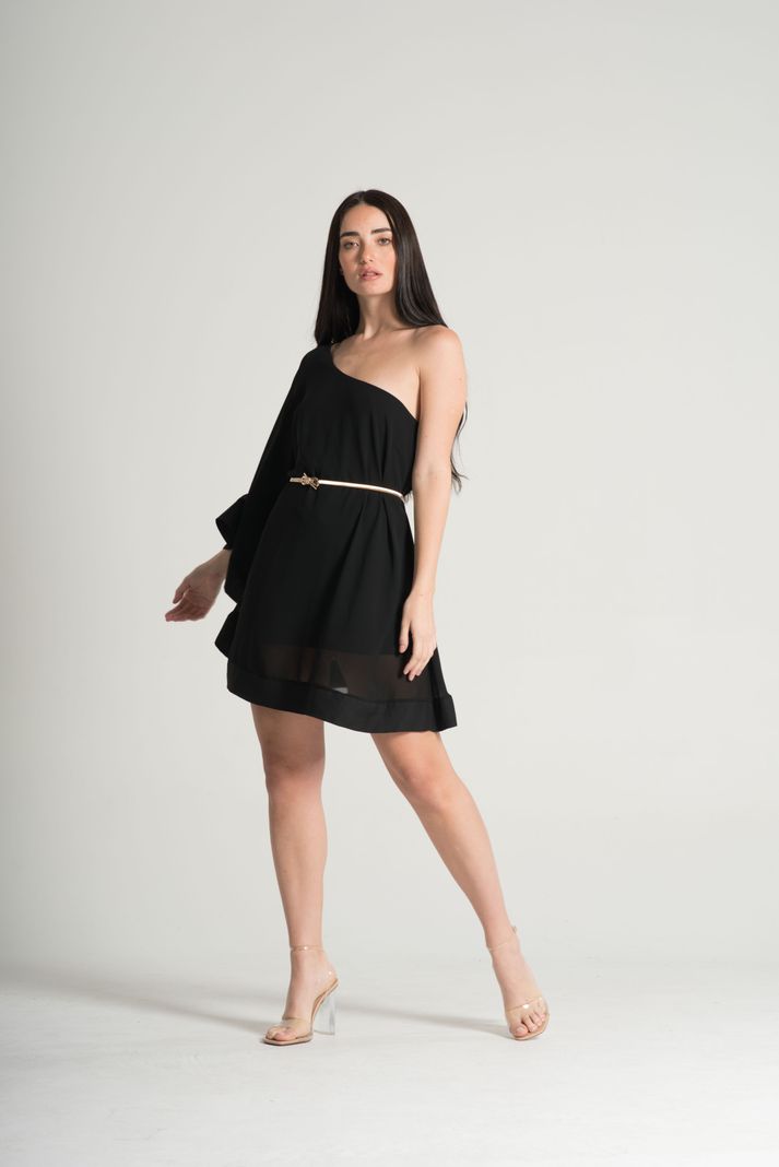 Vestido una sola manga negro -5