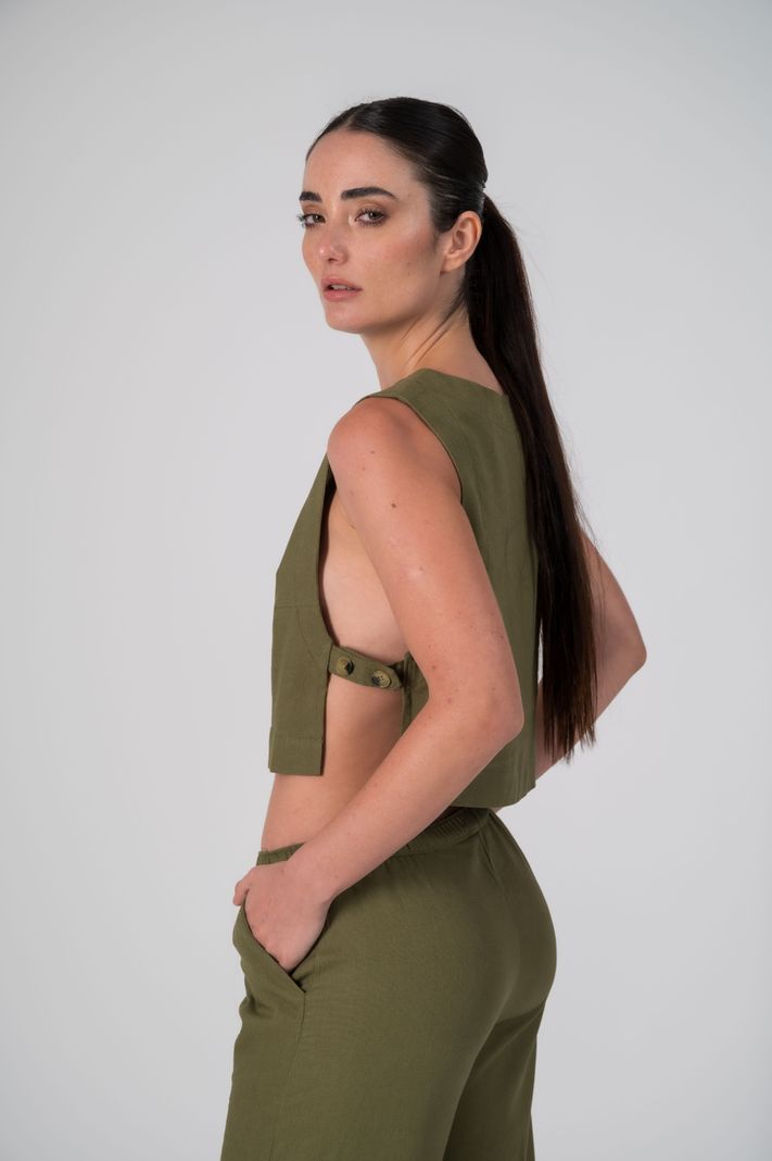 Pantalon con lino verde oliva-1