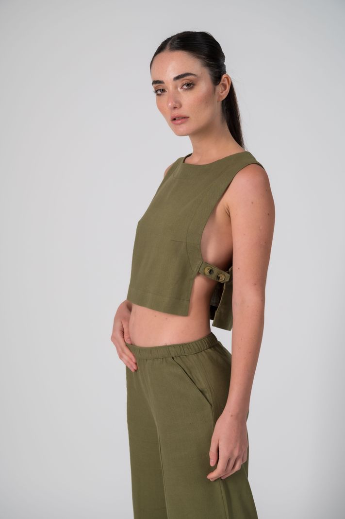 Pantalon con lino verde oliva-2