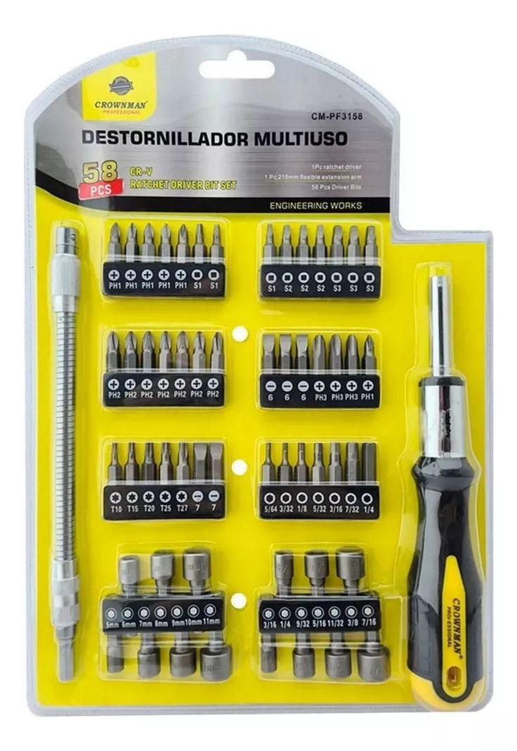 Destornillador Chicharra + Barra Flexible + Puntas 58 piezas-0