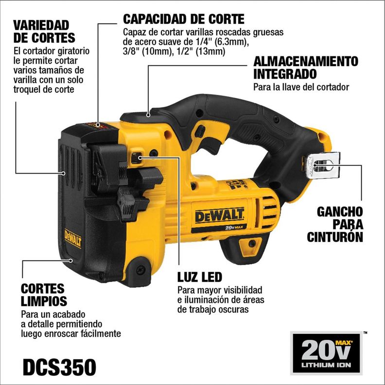 Cortador De Varilla Roscada 20v Sin Batería Dewalt Dcs350b-6