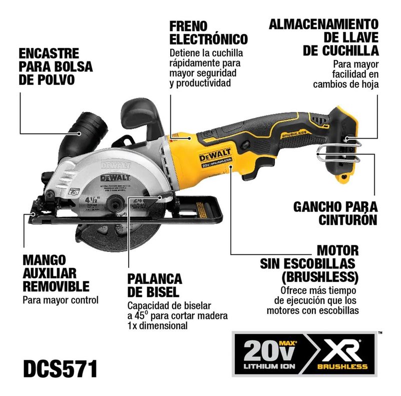 Sierra Circular De 4.1/2 Dewalt 20v Dcs571b Sin Baterias-1
