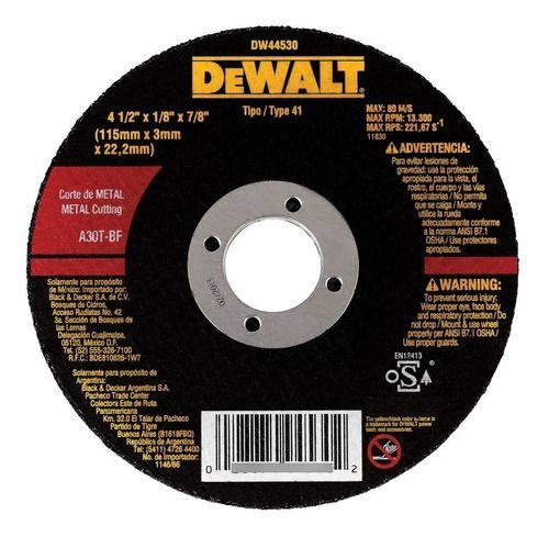 Pack 50 Disco Abrasivo Corte Metal 4-1/2  Dewalt Dw44530 X50-0