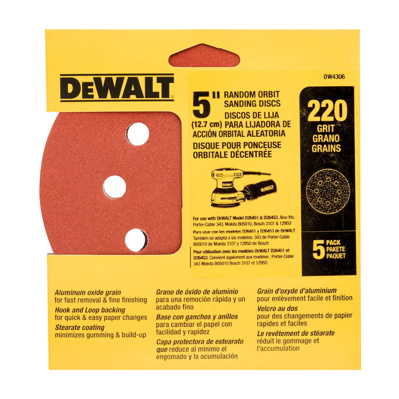 Set 5 Lijas De 5 (125 Mm) Dewalt DW4306 Grano 220-4