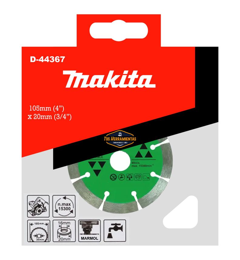 Disco Diamantado Corte Mármol 105x20mm Húmedo Makita D-44367-2