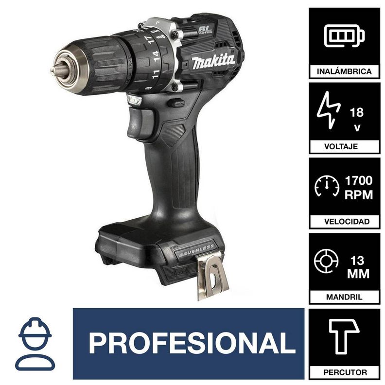Taladro Percutor 18v Brushless Makita Dhp487SY2B Black-9