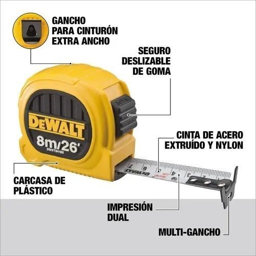 Huincha De Medir 8m/26' Diseño Compacto Dewalt Dwht34193l-1