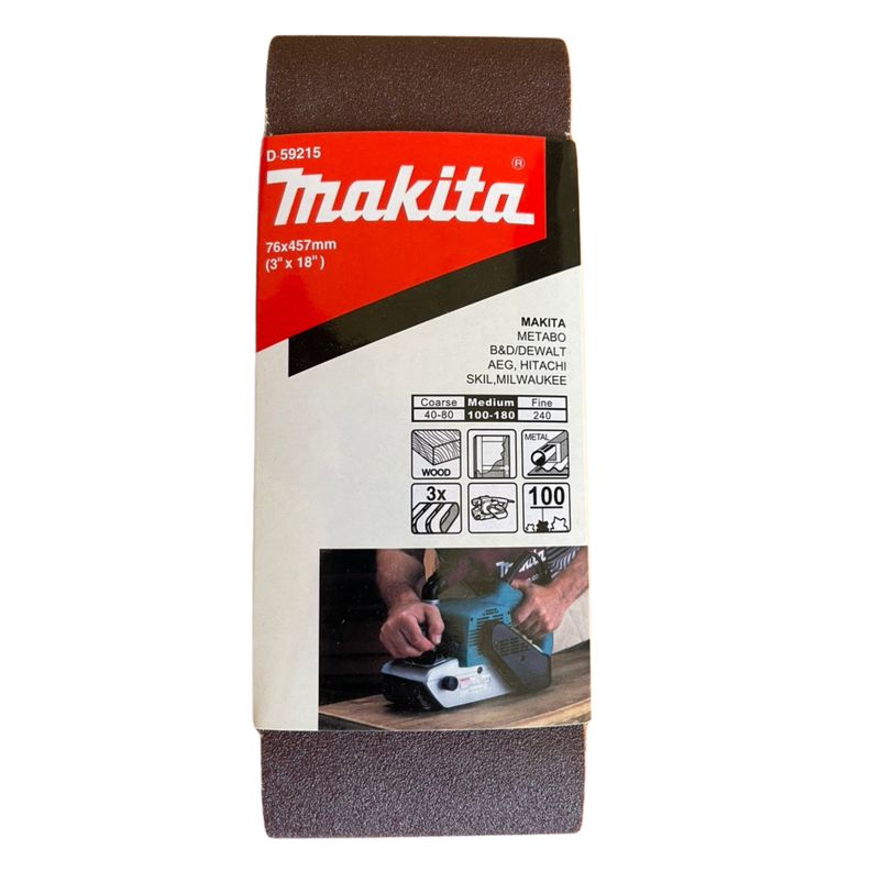 Lija de Banda 3x18" 3Pzs G100 Madera-Metal Makita D-59215-0