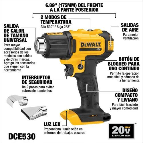 Pistola De Calor 20v Sin Batería Dewalt Dce530b-1
