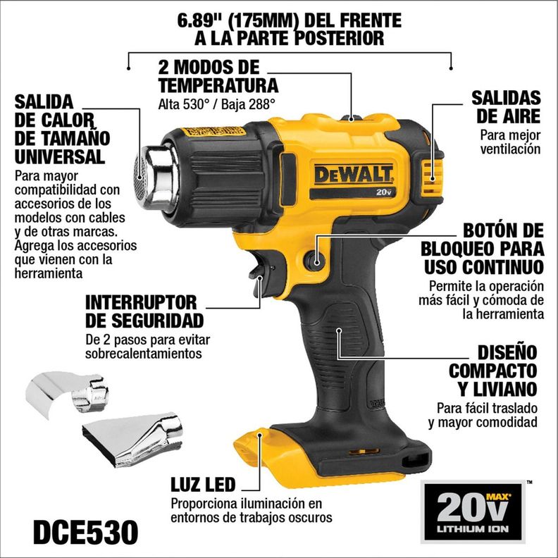 Pistola De Calor 20v Sin Batería Dewalt Dce530b-9