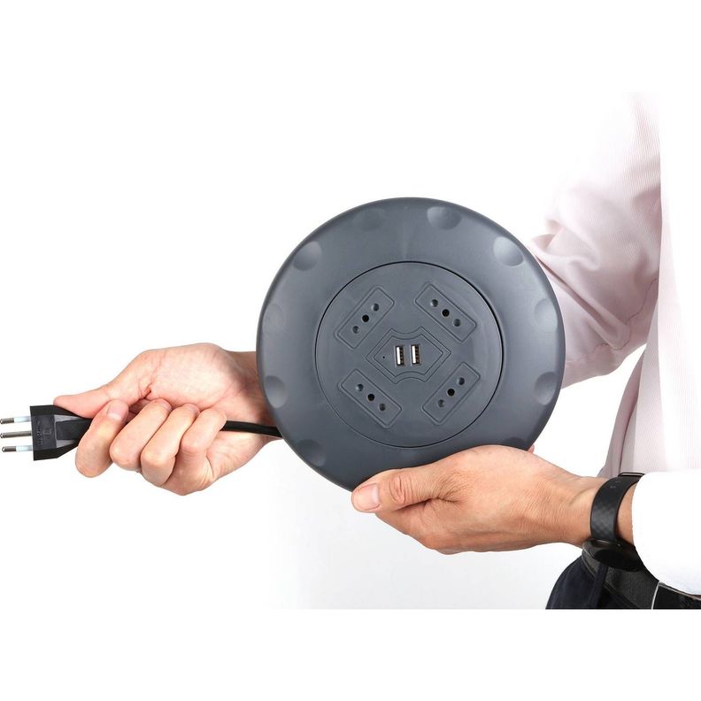 Alargador Retráctil 4 Tomas 5 M + 2 Usb Negro-4
