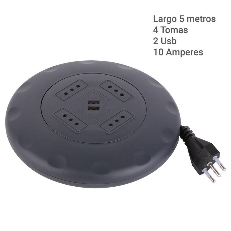 Alargador Retráctil 4 Tomas 5 M + 2 Usb Negro-7