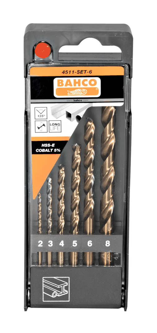 JUEGO DE BROCAS BAHCO HSS-CO 2-8 MM 6 PZAS. 4511-SET-6-2