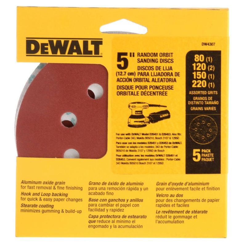 Set 5 Lijas De 5  (125 Mm) Dewalt Dw4307 Grano Surtido-0