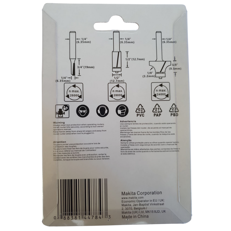 Set De Fresas Para Router 1/4 - 3und Makita D-53344-3