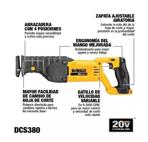 Sierra Sable Inalámbrica  Velocidad Variable Dewalt Dcs380B-9