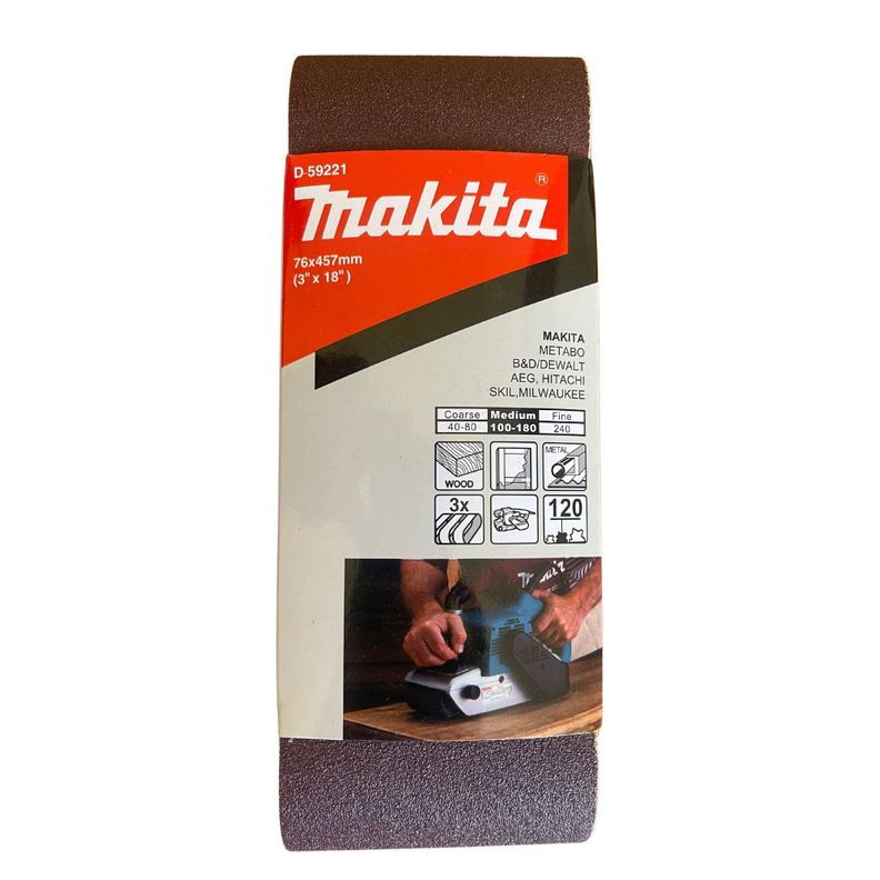 Lija de Banda 3x18" 3Pzs G120 Madera-Metal Makita D-59221-2