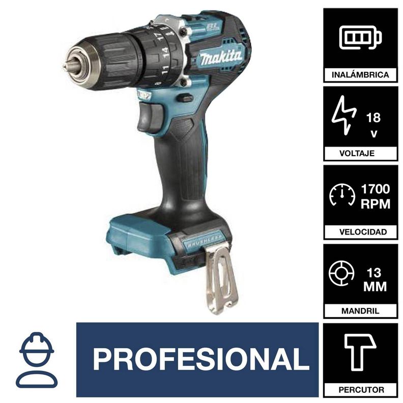 Taladro Percutor 18v Brushless Makita Dhp487SY1J/ 1 Bateria-7