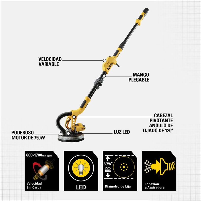 Lijadora De Pared Y Techo 750w Stanley Sw75-b2c-3