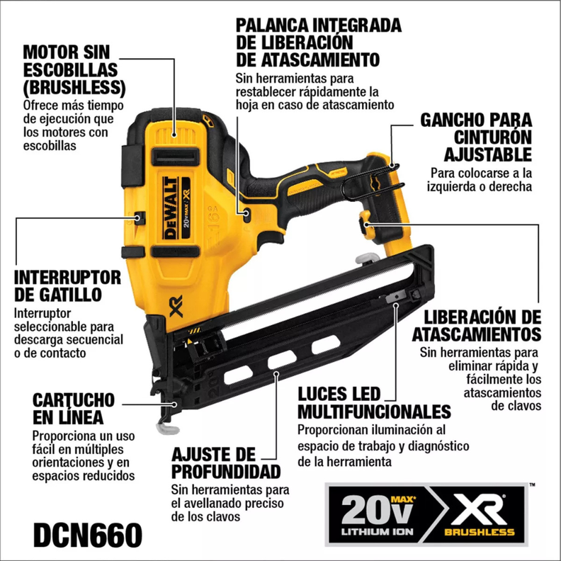 Clavadora De Acabado Angular 20v Sin Batería Dewalt Dcn660b-2