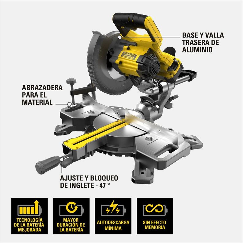Sierra Ingleteadora 7-1/4 20v Stanley Scm701-b2 Sin Baterias-2