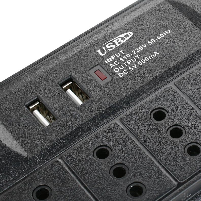 Alargador 6 tomas con 2 puertos USB e interruptor On Off 3 m-2