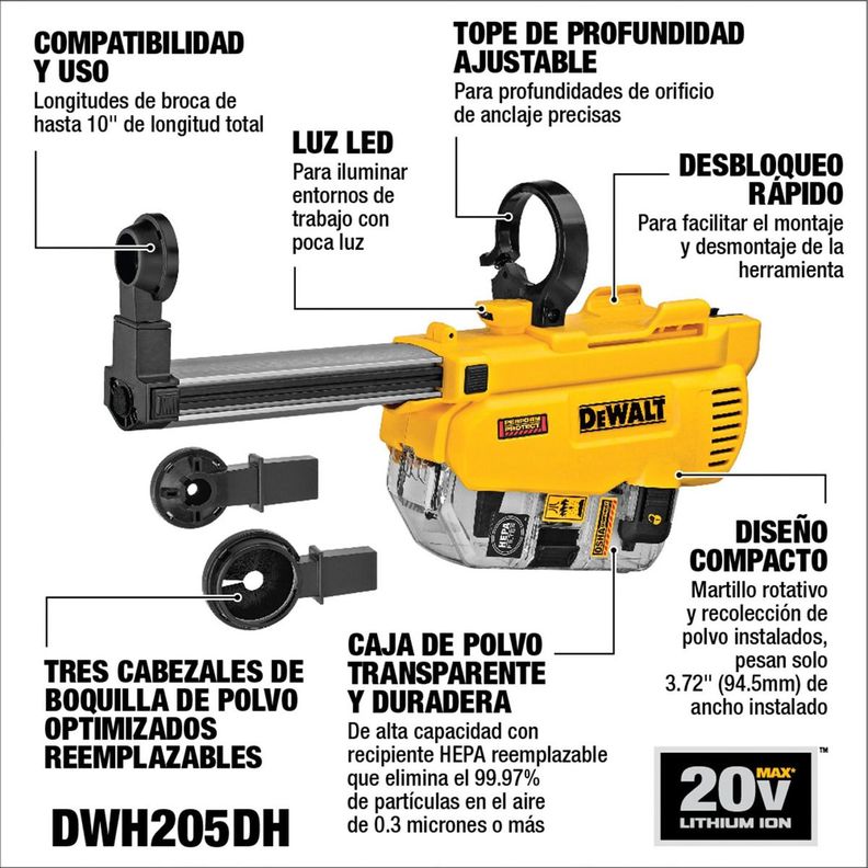 Extractor De Polvo 20v Sds Plus Dewalt Dwh205dh-7