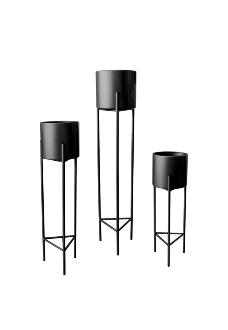 Macetero Pedestal Negro Set de 3 Piezas-0