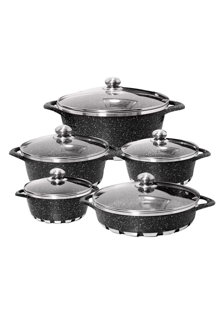 Bateria Cocina 10 Piezas Altas Granito Antiadherente Negra Negro 20