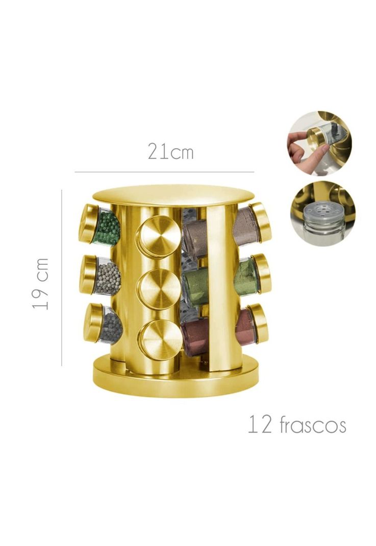 Especiero para Condimentos Dorado 12 piezas-1