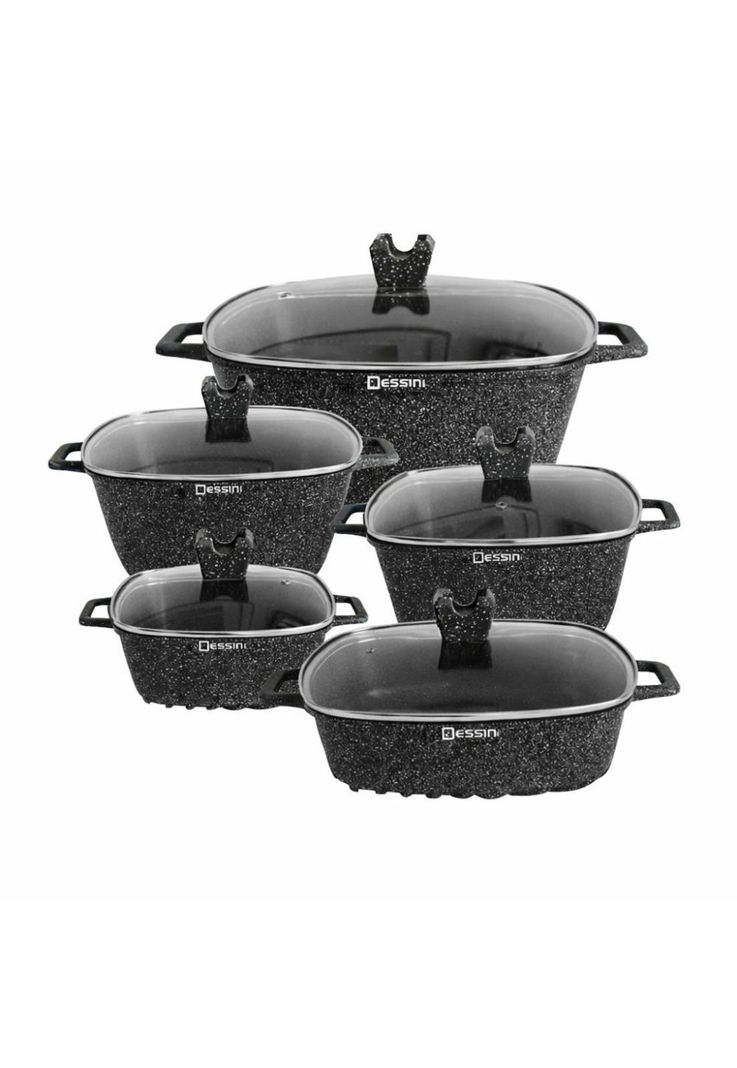 Juego de Ollas Granito 10 Piezas Antiadherente Premium Negr Negro