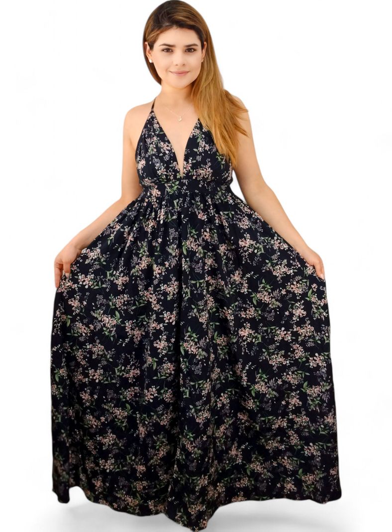 Vestido Maxi Largo Azul floreado -0