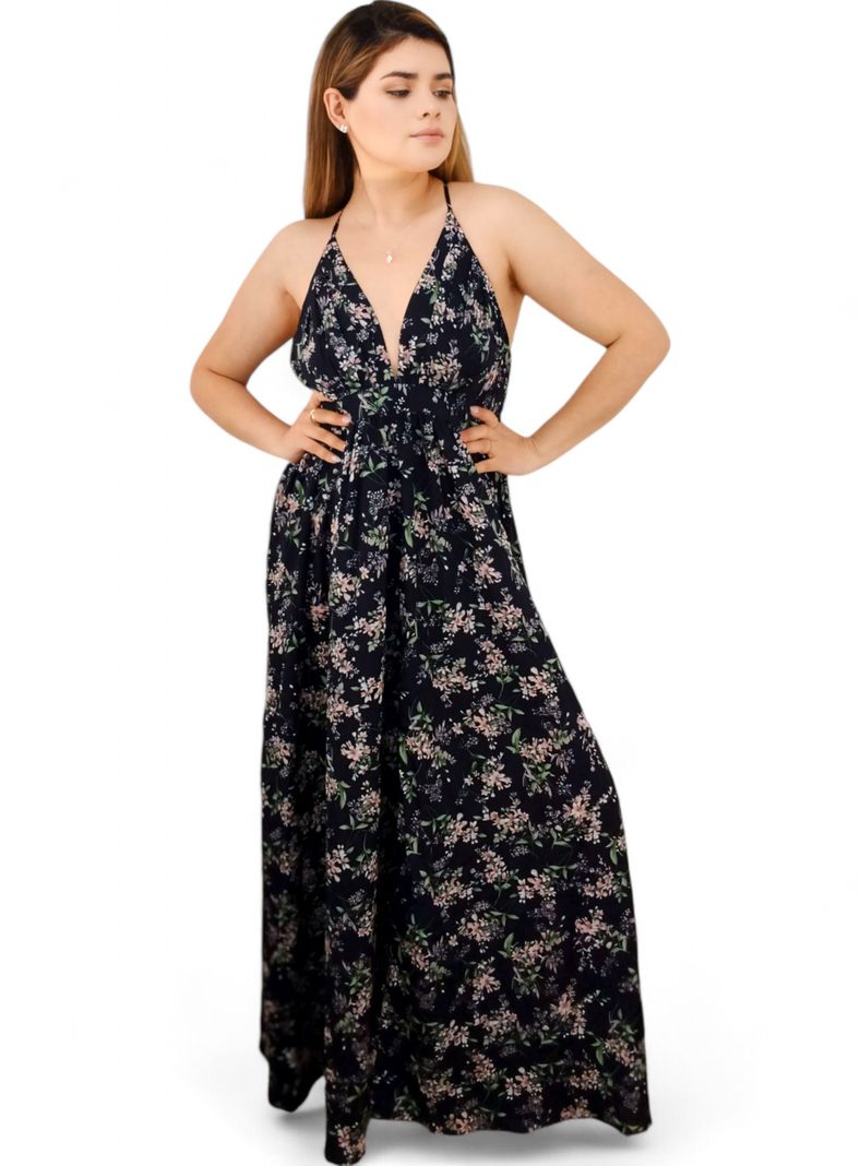 Vestido Maxi Largo Azul floreado -2