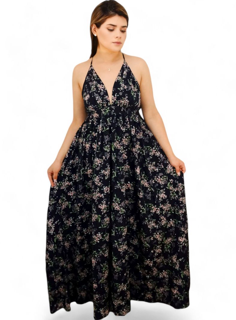 Vestido Maxi Largo Azul floreado -3