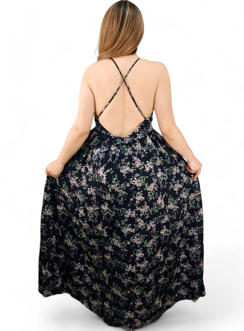 Vestido Maxi Largo Azul floreado -4