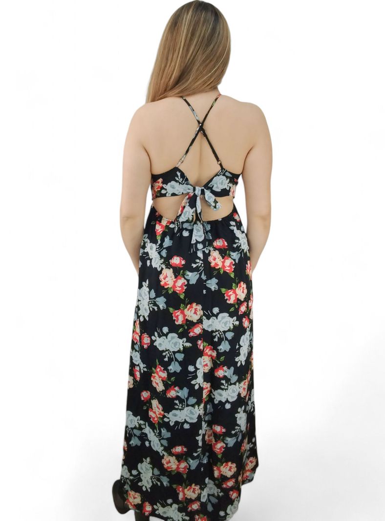 Vestido Negro Floral Largo-1
