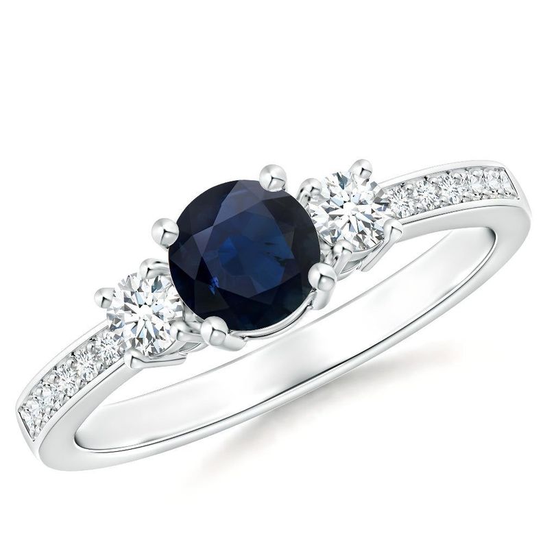 Anillo de compromiso en tricillo de moissanitas y zafiro Natural-0