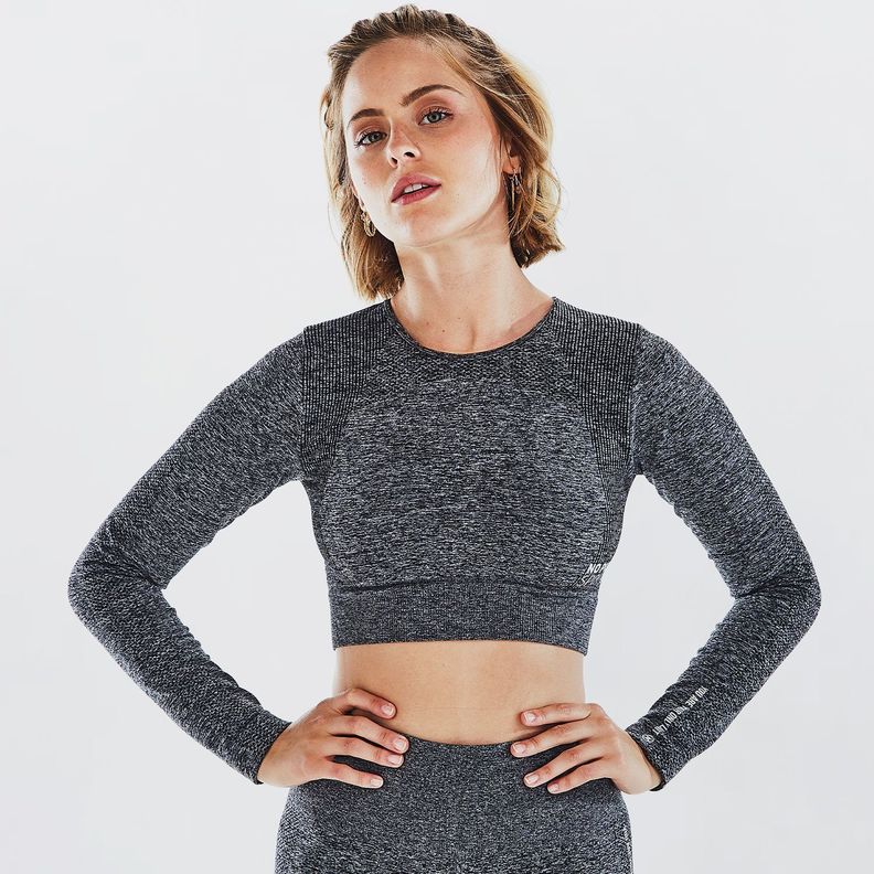 Crop Top Manga Larga Deportivo Coachella Gris Oscuro No Publik-0
