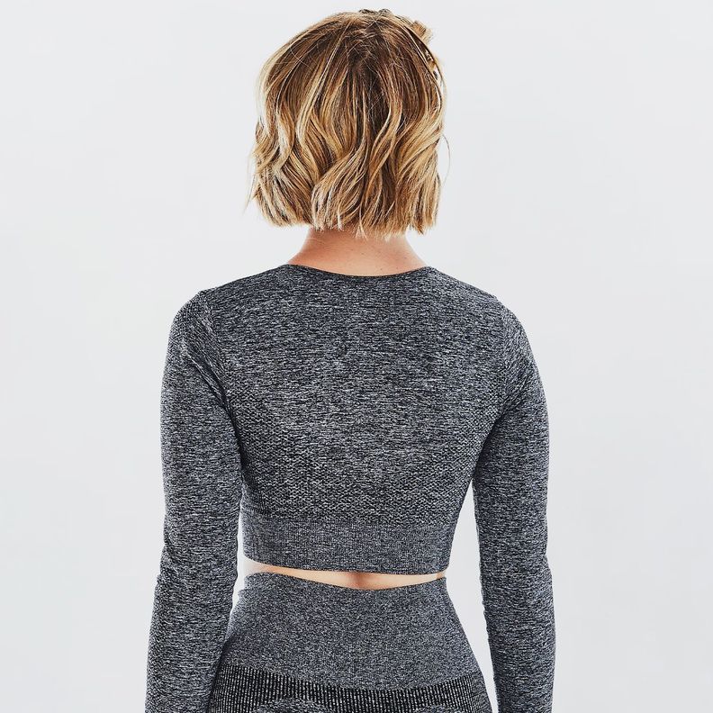 Crop Top Manga Larga Deportivo Coachella Gris Oscuro No Publik-1
