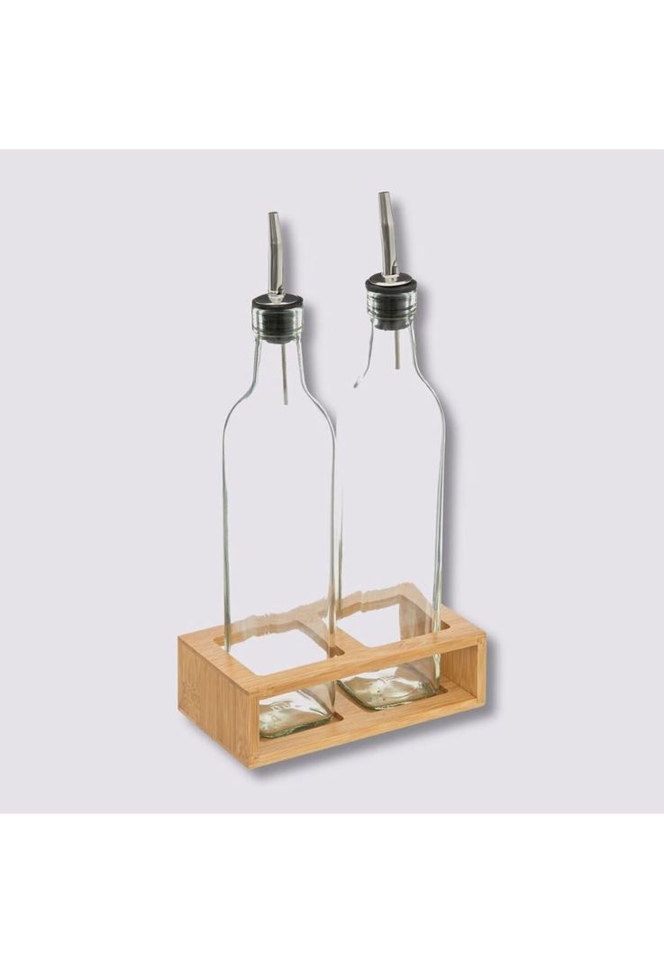 Set botellas para aceite y vinagre de 0,5 Lt incl. soporte de bambú-0