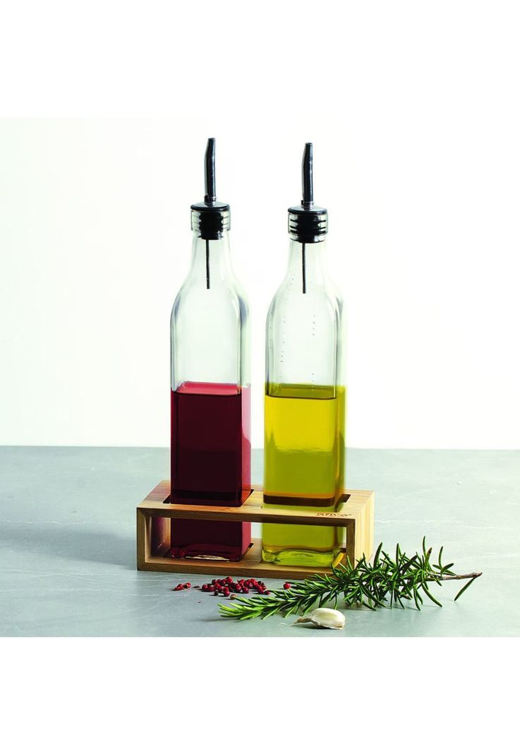 Set botellas para aceite y vinagre de 0,5 Lt incl. soporte de bambú-2