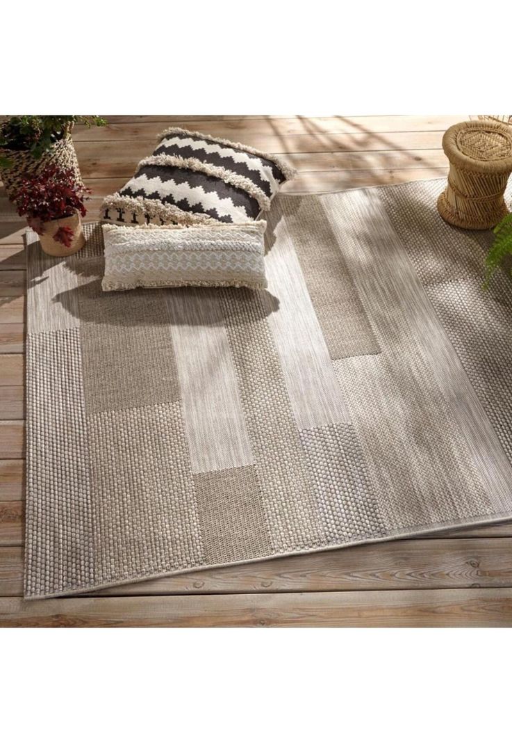 Alfombra de exterior - interior, Efecto lana beige 160x230cm-2