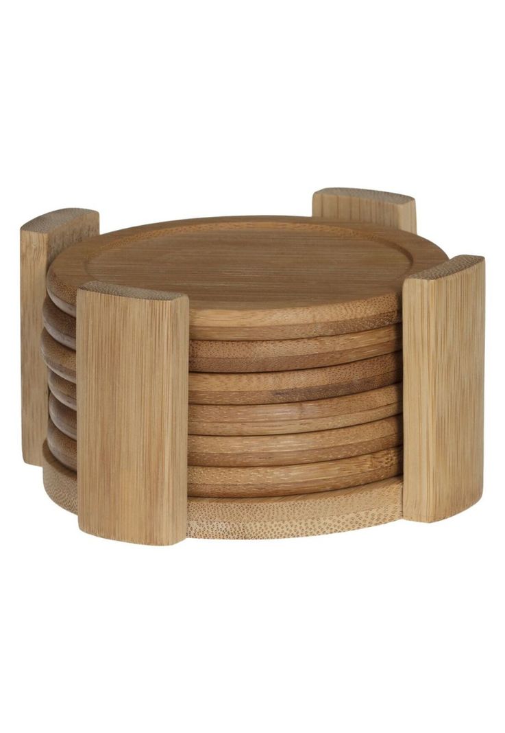 Set de 6 posavasos con soporte de bambú-0